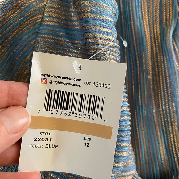 NWT Nightway Metallic Blue & Rose Gold Gown Size 12 - Picture 10 of 16